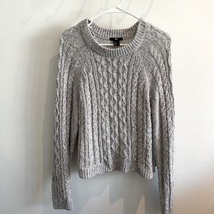 Chunky heather grey cable knit sweater